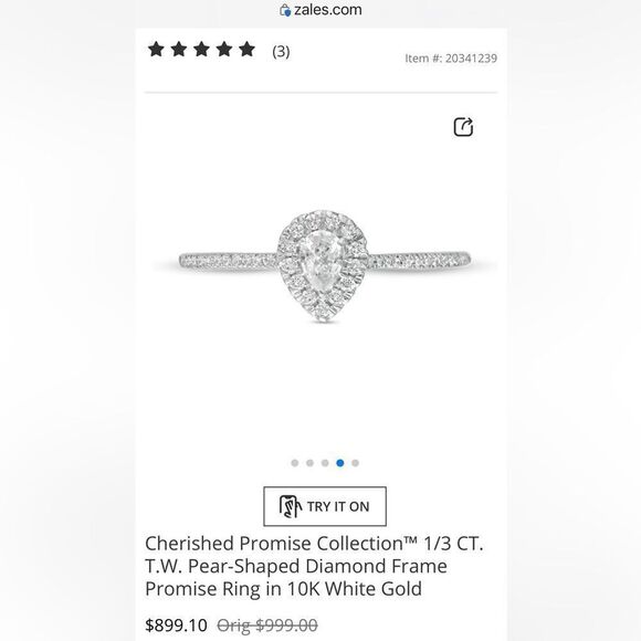 Zales teardrop shaped yellow diamond promise ring - Picture 3 of 6